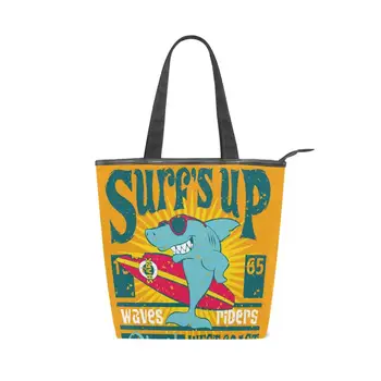 

Ladies Handbags Girl Shark poster printed Canvas Tote Bag Shopping Travel Women Eco Reusable Shoulder Shopper Bags High Capacity