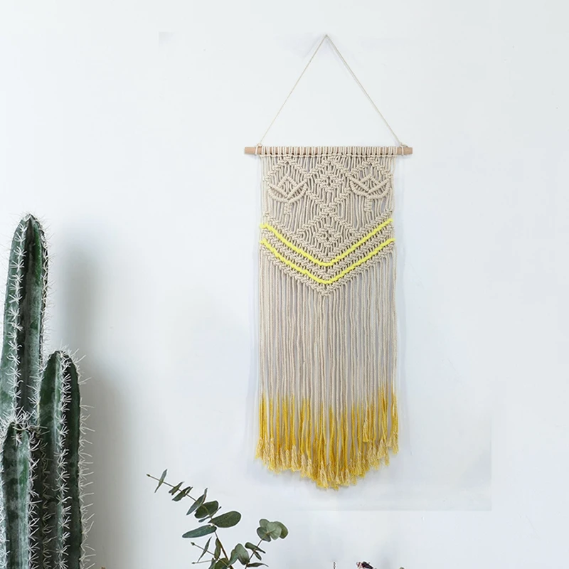 Tassel Macrame Woven Wall Hanging Tapestry Handmade Wooden Beads Chic Art Decor 