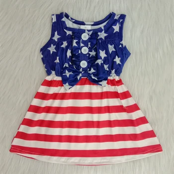 

4th Of July Summer Toddler Girls Dress With Bow Casual Blue Star Twirl Kids Dresses For Girls Children Clothing For Baby Girls