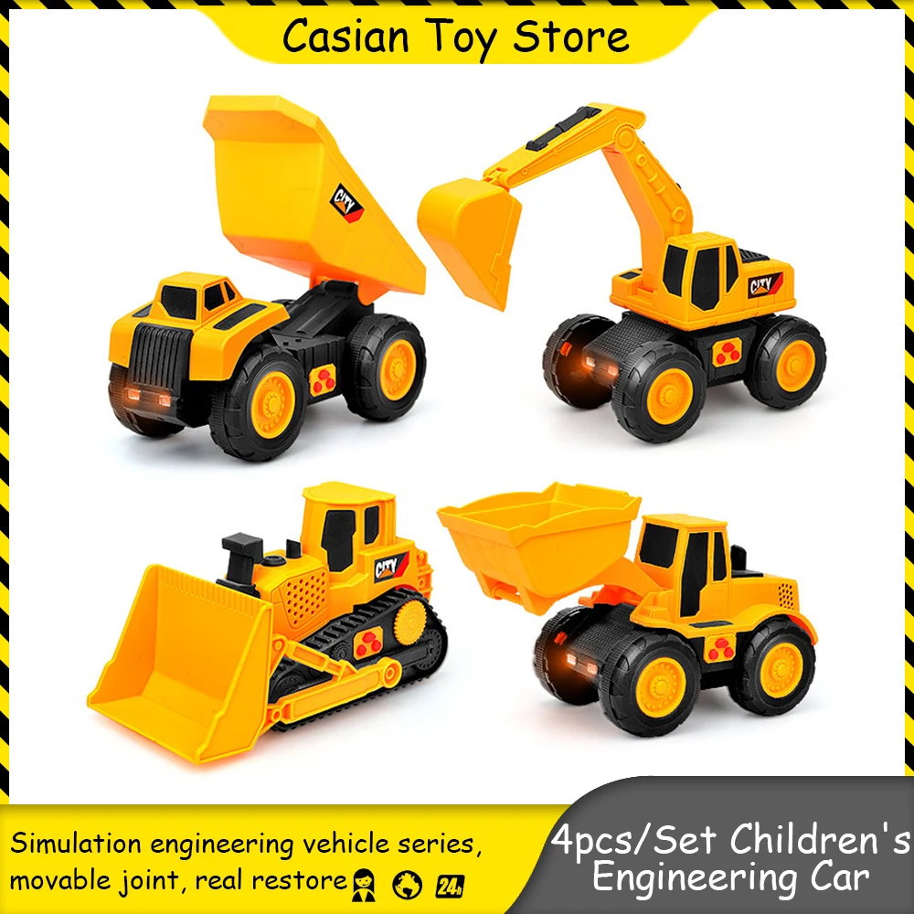 

4pcs/Set 1:43 Children's Engineering Car Toys Inertia Car Bulldozer And Excavator Toy Simulation Model Set Cars For Boys