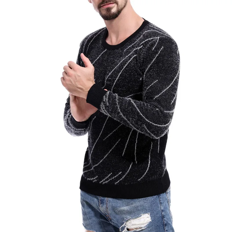 DIHOPE Men s Long Sleeve Crew Neck Sweater Male Spring Autumn Print Slim Fit Pullover Warm 2