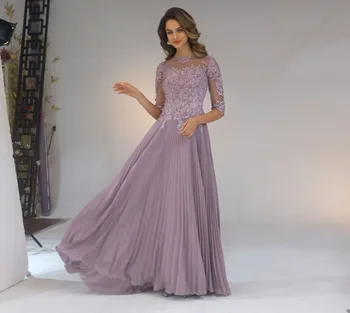 

2020 Chiffon Pleated Lace Applique A Line With 1/2 Sleeves Mother Of The Bride Dress Long Vestido De Festa Longo