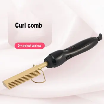 

Hair Curler Iron Comb Wet Dry Hair Use Hair Curling Iron Straightener Comb Electric Titanium Alloy Tool