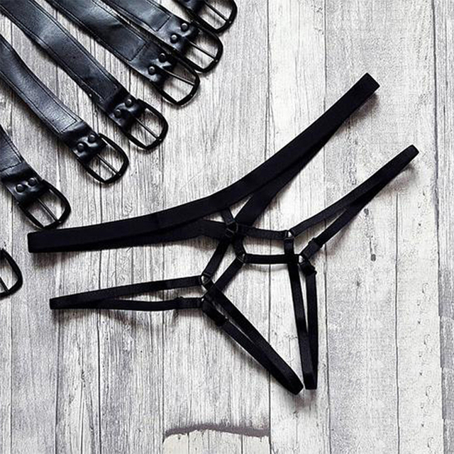 Lingerie Sexy Hot Erotic Panties Plus Size Women Gothic Garters Black Underpants Lace Mesh Suspenders Sexy Harness Knickers