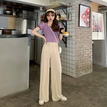 

Fat mm Summer New Style Drape High-waisted Loose Wide Leg Pants Large Size Slimming Versatile Floor Pants Casual Pants Female
