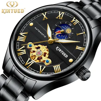 

KINYUED moon phase tourbillon steel watch men's automatic mechanical watch male waterproof clock roman numeral scale man watches