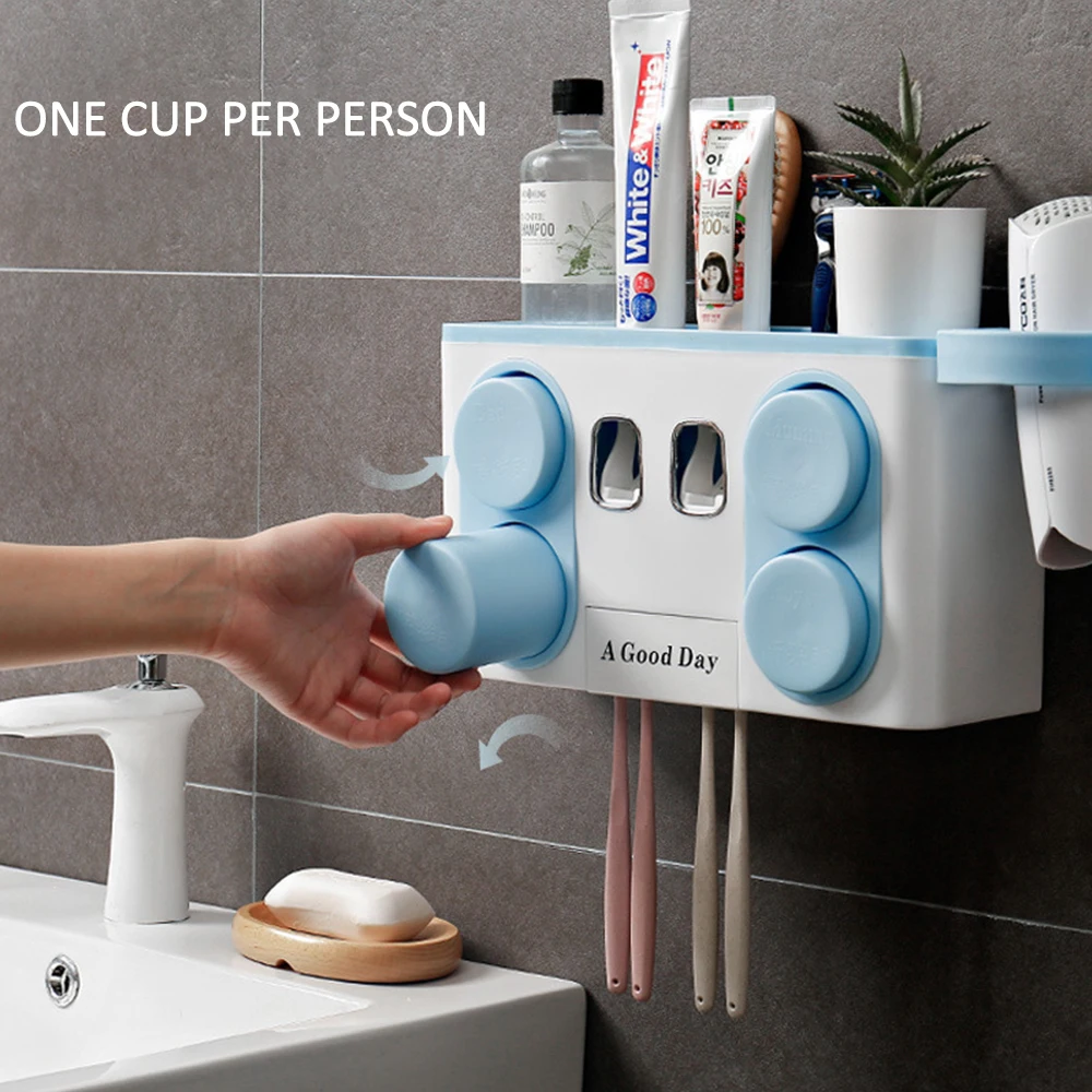 Multi-function Cup Toothbrush Holder Set Can Hang Wall Automatic Squeeze Toothpaste Toothbrush Holder Large Capacity Bathroom