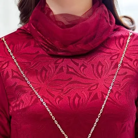 여성용 터틀넥 레이스 셔츠 블라우스, 라지 사이즈 여성복, 가을, 겨울