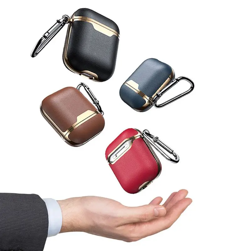

PU Leather Protective Case Cover with Carabiner for AirPods Headset Charging Box U50D