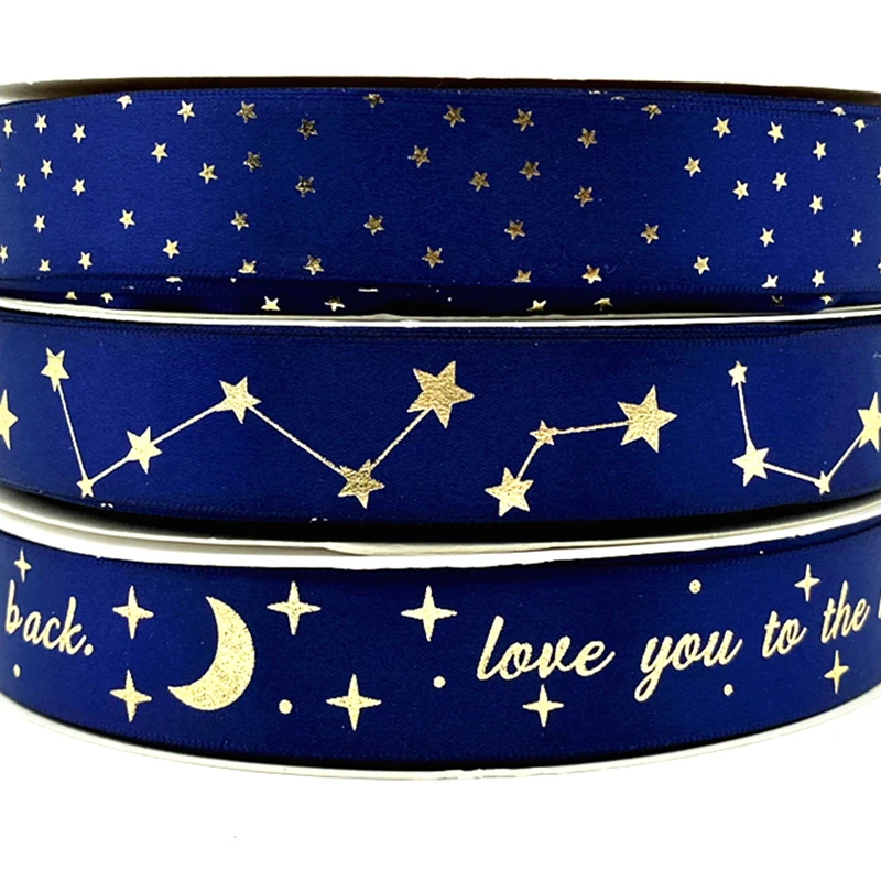 25mm Navy Blue High Quality Bronzing Ribbon Polyester Satin Ribbon Gift