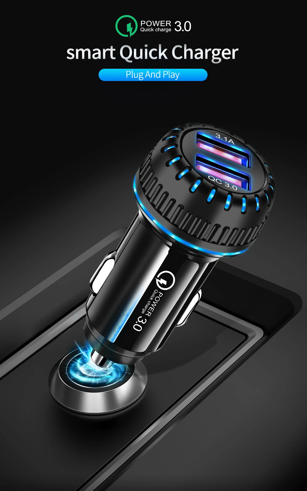 Udyr 18 Вт 3.1A автомобильное зарядное устройство Quick Charge 3,0 для samsung S10 Plus A50 Dual USB быстрое зарядное устройство для iPhone 7 11 Xiaomi USB Автомобильное зарядное устройство