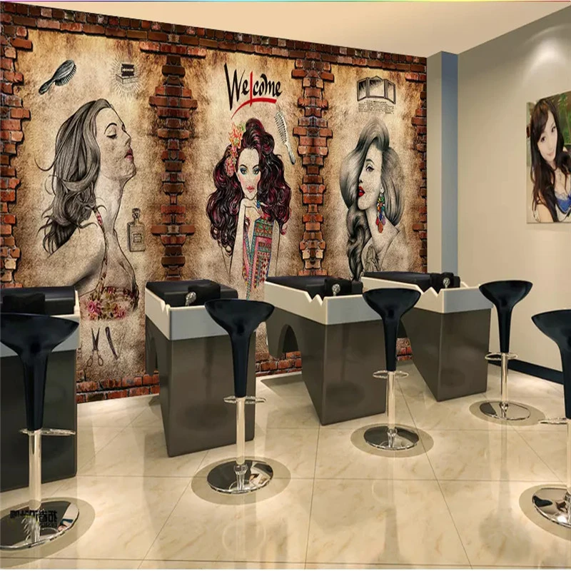 vintage barber shop mural wallpaper hair salon hairstyle center industrial decor cement wall brick wall background wall paper 3d wallpapers aliexpress