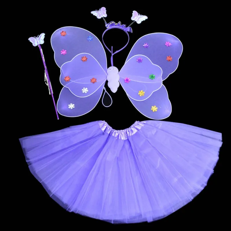 Вечерние танцевальные костюмы для косплея, сказочная принцесса, Детские крылья бабочки+ палочка+ повязка на голову+ юбка-пачка, вечерние костюмы для косплея