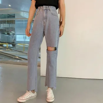 

Woman Jeans High Waist Ripped Jeans 2020 Spring Summer For Clothes Wide Leg Denim Clothing Blue Streetwear Fashion Vintage Pants