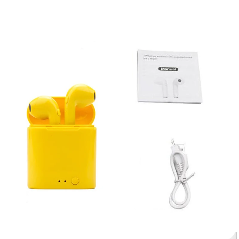 I7s TWS мини Bluetooth беспроводные наушники стерео наушники-вкладыши гарнитура с зарядным устройством микрофон все Bluetooth планшет смартфон - Цвет: yellow-Have a box