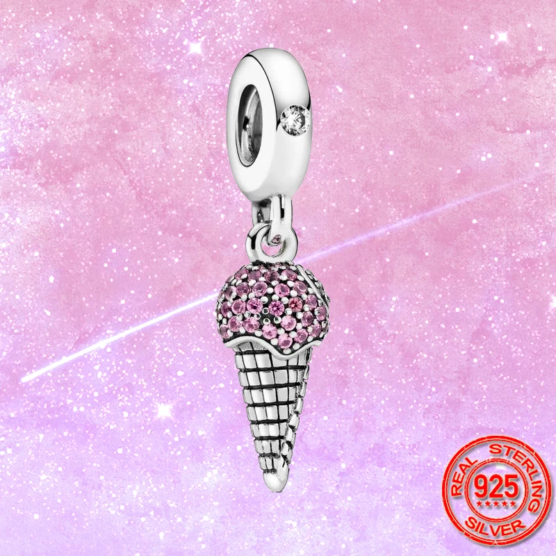 

Authentic 925 Sterling Silver Pave Ice Cream Cone Dangle Charm Beads Fit Original Pandora Bracelet Necklace S925 Jewelry Gift