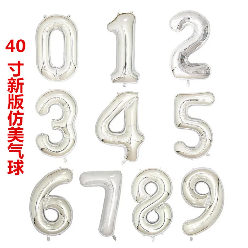 Трансграничной для 40-дюймовый 90 см Серебряный американский Стиль с цифрами Свадебный шар День рождения украшения Алюминий пленка Balloo