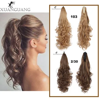 

XUANGUANG Long Hair Wavy Ponytail Extended Claw Ponytail Female Black Brown Hair Extension