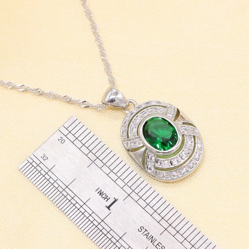Зеленый модный набор украшений для женщин кольцо Высокое качество красивый круглый Багет Форма кубического циркония подвеска для ожерелья и сережек