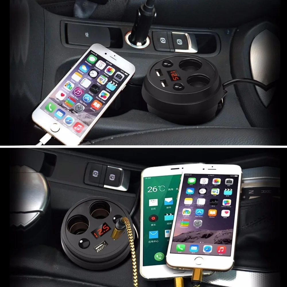 3.1A 2 USB Автомобильное зарядное устройство чашка автомобильное зарядное устройство Многофункциональный дисплей Напряжение DC12-24V прикуривателя Разветвитель для gps DVR зарядки