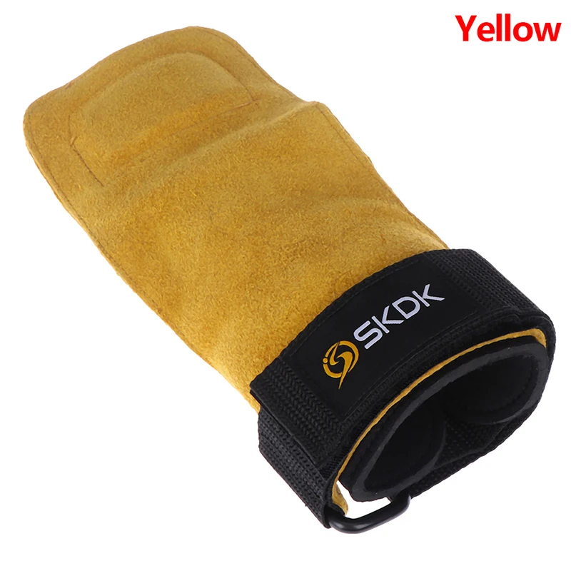 Цвет: желтый 1PC Cowhide Gym Gloves Grips Anti-Skid Weight Lifting Deadlifts Workout Fitness Gloves Palm Protection - Цвет: Цвет: желтый