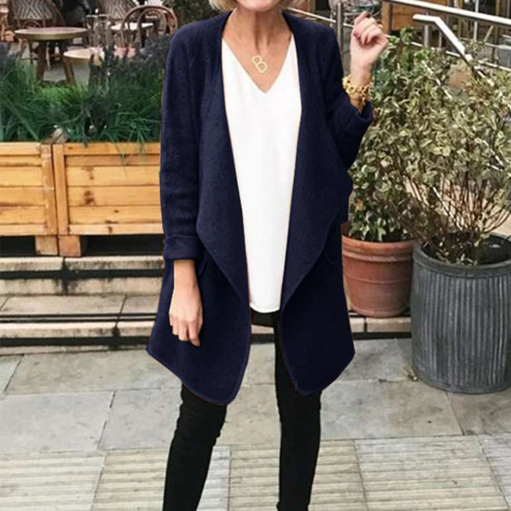 Manteau Femme осень зима женский модный кардиган с длинными рукавами Свободная блуза шерстяная розовая серая однотонная Повседневная кардиганы пальто