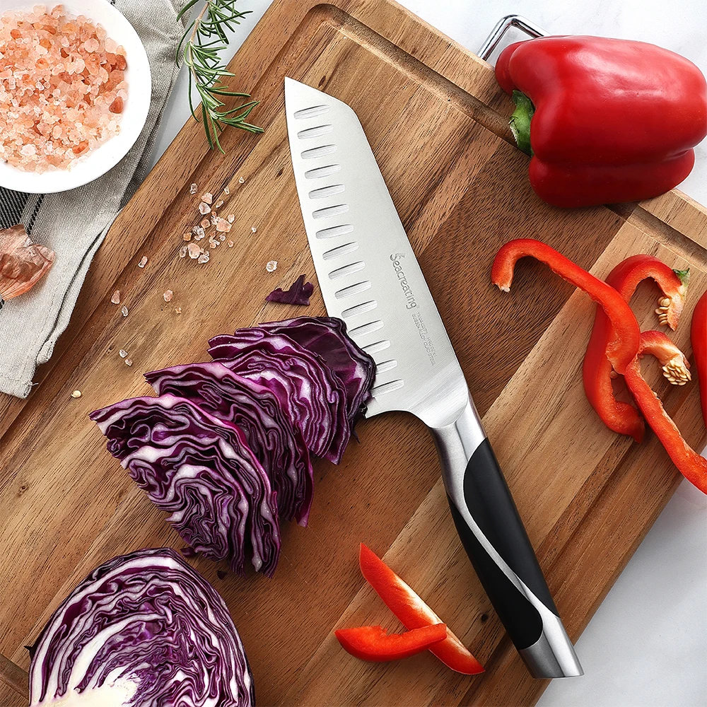 

Seacreating 7 inch Japanese Knife Kitchen Knife SUS304 Alloy Clad Steel Santoku Knife