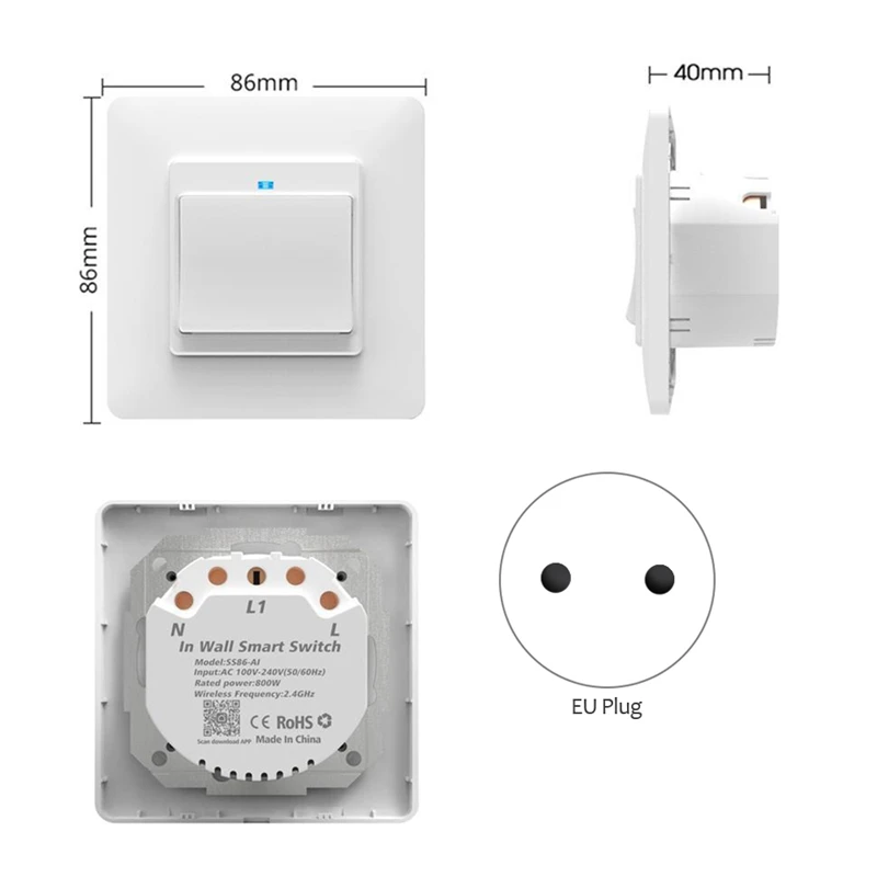 Wi-Fi умный переключатель, светильник, кнопочный переключатель, приложение для умной жизни, дистанционное управление, работает с Alexa Google Home для голосового управления, штепсельная вилка европейского стандарта