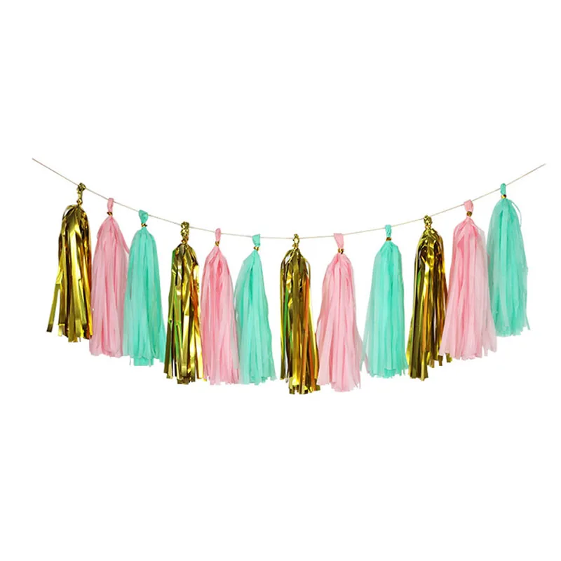 3Packs(15Pcs) 12*35cm Pink Gold Tissue Paper Tassels Hanging Garland Banners Baby Shower DIY Craft Birthday Wedding Decoration