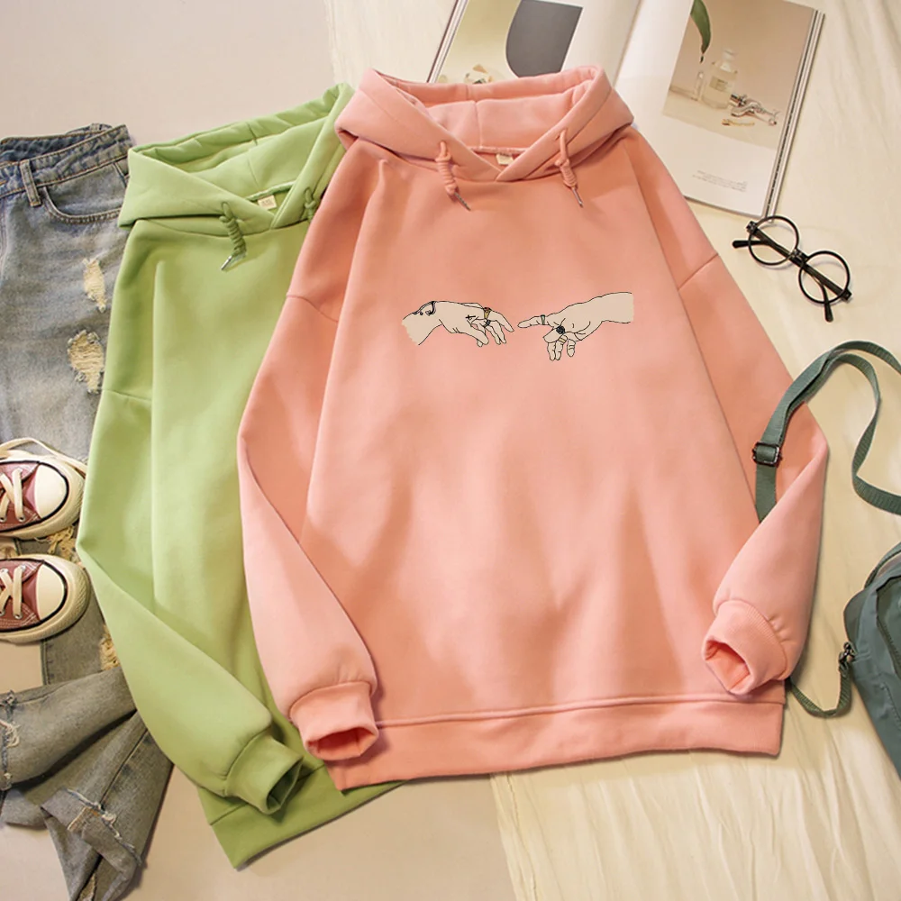 

Women Hoodies Creative Art Hand Sweatshirt Hooded Jacket Women Tops Autumn Winter Loose Harajuku Thick Warm Hoodie Jumper