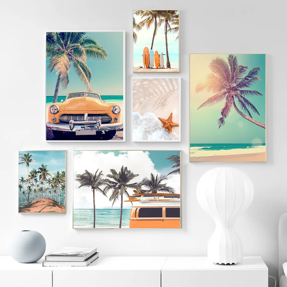 

Sea Beach Coconut Tree Starfish Surfboard Wall Art Canvas Painting Nordic Posters And Prints Wall Pictures For Living Room Decor