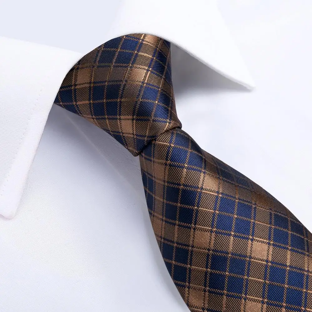Дизайнерский мужской галстук, золотой, синий, в клетку, Шелковый Свадебный галстук для мужчин, платок, запонки, галстук, набор, DiBanGu, деловые, вечерние, SJT-7173