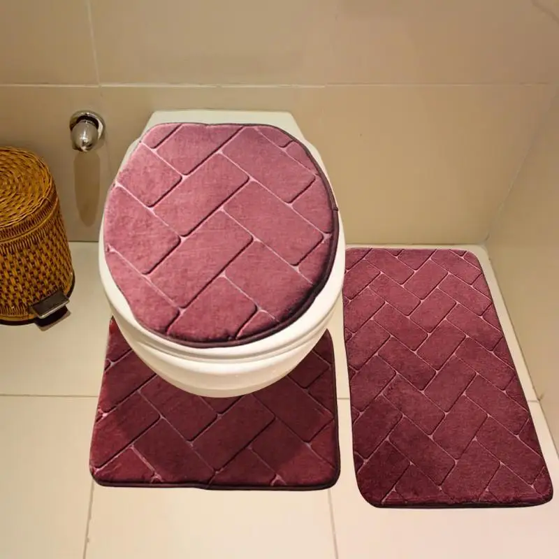 3 шт Коврик для унитаза u-образный напольный ковер Aniti-slip Pad изысканный Принт мягкий фланелевый TPR связывающий набор для ванной комнаты