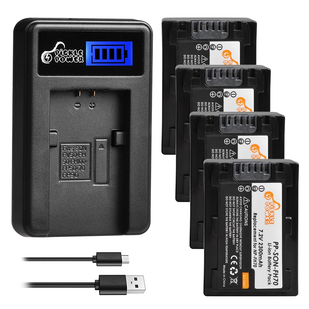 NP-FH70 Battery and LED USB Charger Replacement for Sony NP-FH70 H Series Sony NP-FH30,NP-FH40,NP-FH50,FH60,FH70,NP-FH90,NPFH100 and DCR-DVD650 SR42 SR45 DCR-HC20 DCR-HC21 DCR-HC22 DCR-HC48 DCR-HC51 