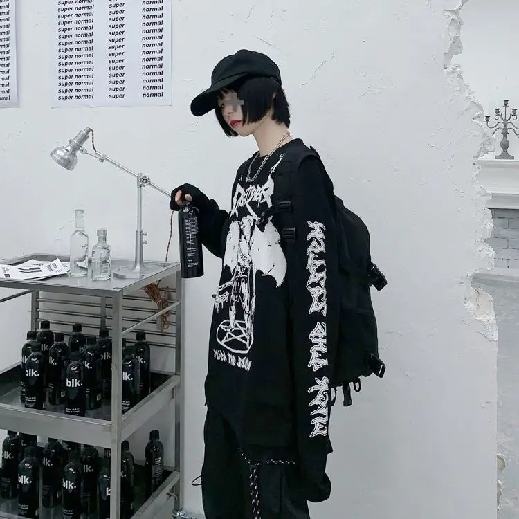 Neploe Harajuku футболка уличная хип хоп футболки мужские и женские осенние футболки с принтом призрака свободные Японские футболки с длинными рукавами 54914
