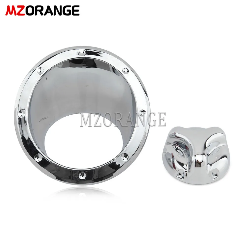 06-10 HUMMER H3 GAS TANK COVER FUEL DOOR LID BEZEL CAP MOULDING TRIM CHROME 2PCS