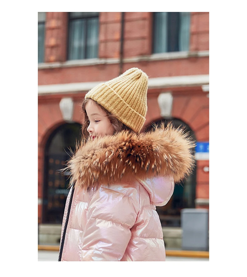 Зимняя куртка-пуховик для девочек до-30 градусов Теплые Детские Пуховые парки утепленная верхняя одежда с меховым капюшоном для детей и подростков на холодную зиму