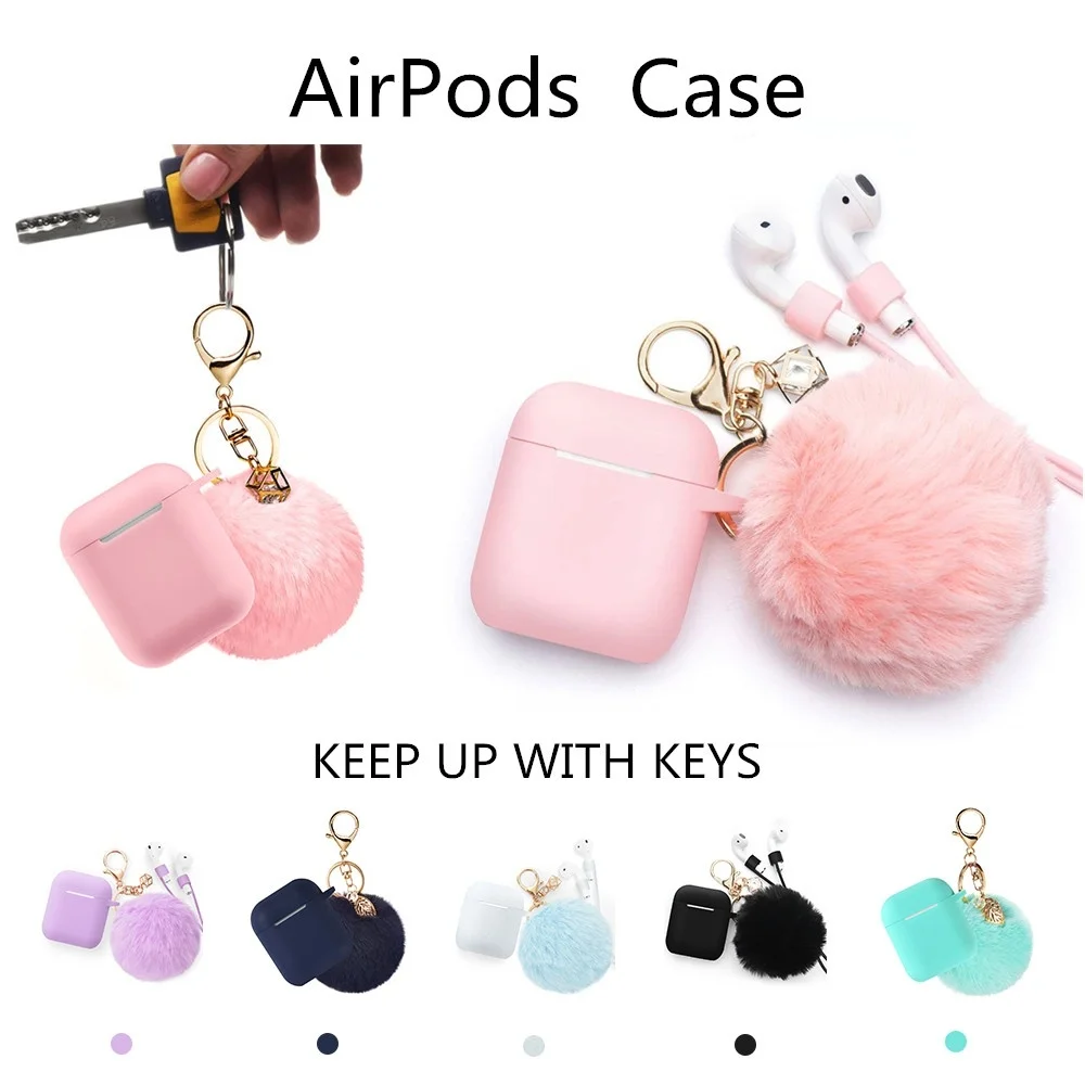 Airpods чехол-Drop Proof Air Pods Защитный чехол силиконовый чехол милый меховой шарик Airpods брелок/ремешок Apple Airpods доступ