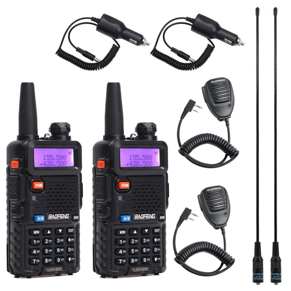 2 шт Baofeng портативная рация UV-5R двухполосная двухсторонняя радио VHF/UHF 136-174 МГц и 400-520 МГц FM портативный приемопередатчик с наушником - Цвет: 2pcs Black add parts