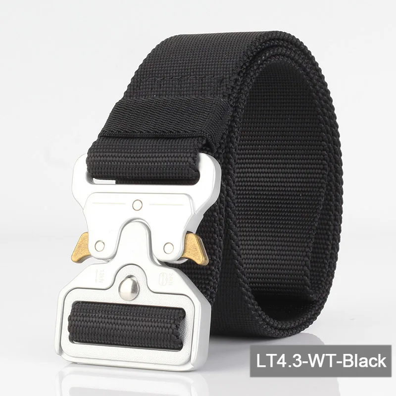 LT4.3-WT-BLACK Поясные ремни, практичный тактический ремень, расширяющийся на 4,3 см, военный инвентарь, мужской тренировочный прочный ремень с пряжкой из цинкового сплава, армейский ремень - Color: LT4.3-WT-BLACK