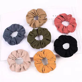 

Sweet Women Warm Corduroy Big Hair Scrunchies Solid color Vintage Hair Gums Striped Fabric hair Rubber Bands Hair Ties Hair rope