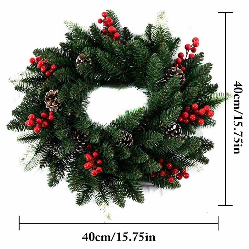 SZS Hot 40cm Christmas Wreath Door Decoration Artificial Foam Berry Wreath with Natural Pine Cone Pendant Wall Decor Wreath