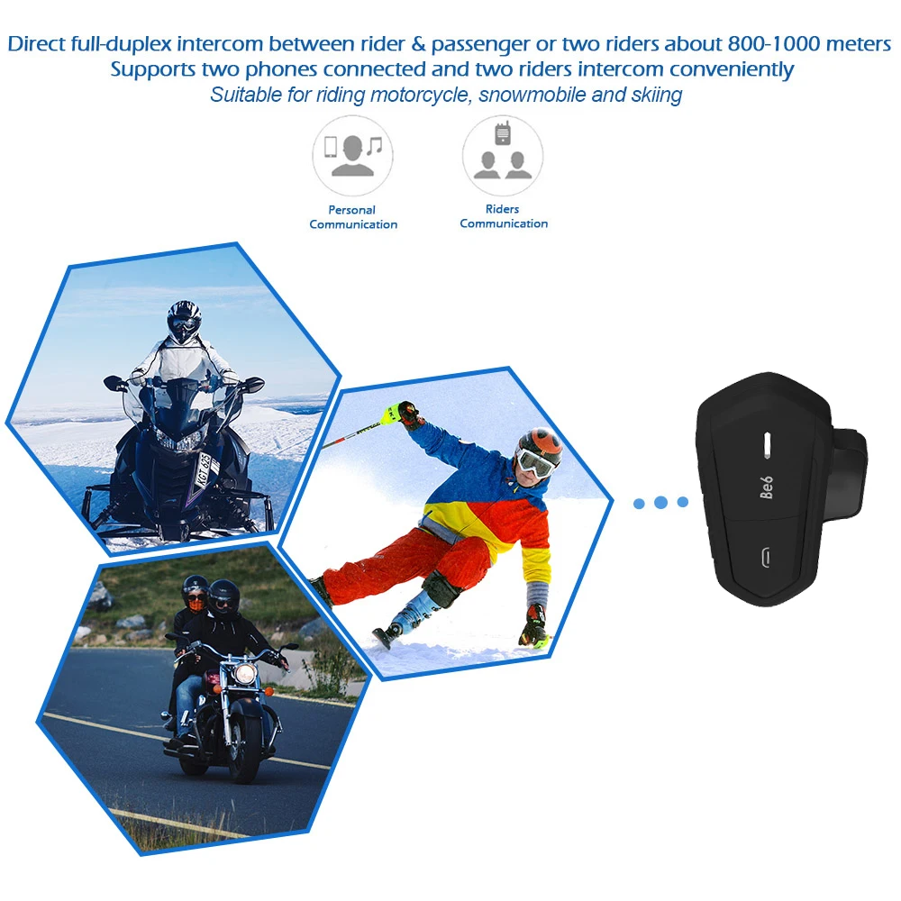 Be6 Bluetooth мотоциклетный шлем домофон гарнитура FM радио водонепроницаемый лыжный домофон 800-1000 м расстояние разговора Hands-free с микрофоном