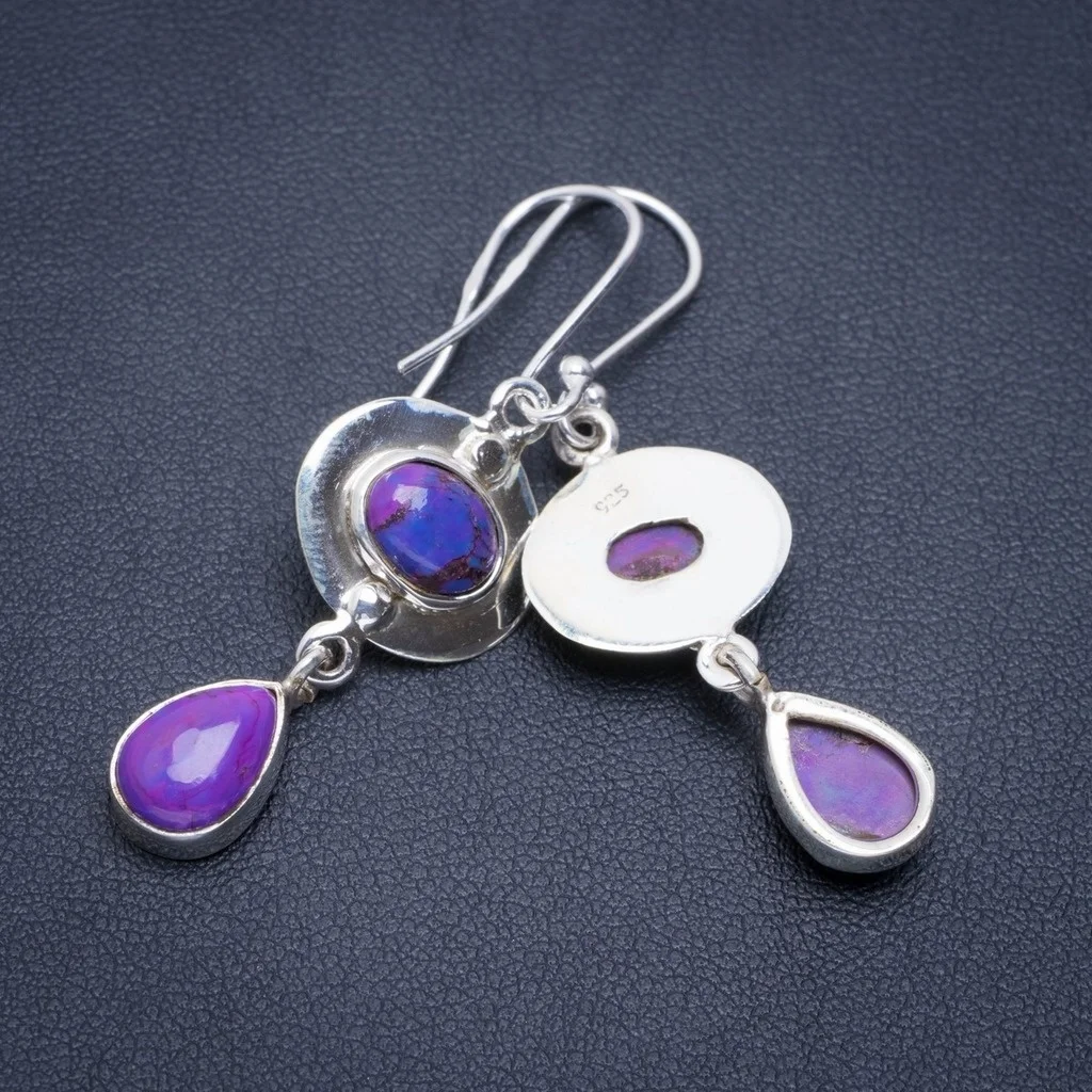 

Natural Turquoise Handmade Unique 925 Sterling Silver Earrings 1.75" A2343