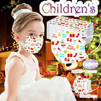 

Children's Three-Layer Protective Dust-Proof Cartoon Printed Disposable Mask 50pc Breathable Facemask Masker Christmas Halloween