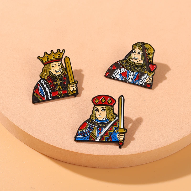 Покерная карта на заказ эмалированная булавка Jqk значки Kingdom Jack Queen King мешочек для