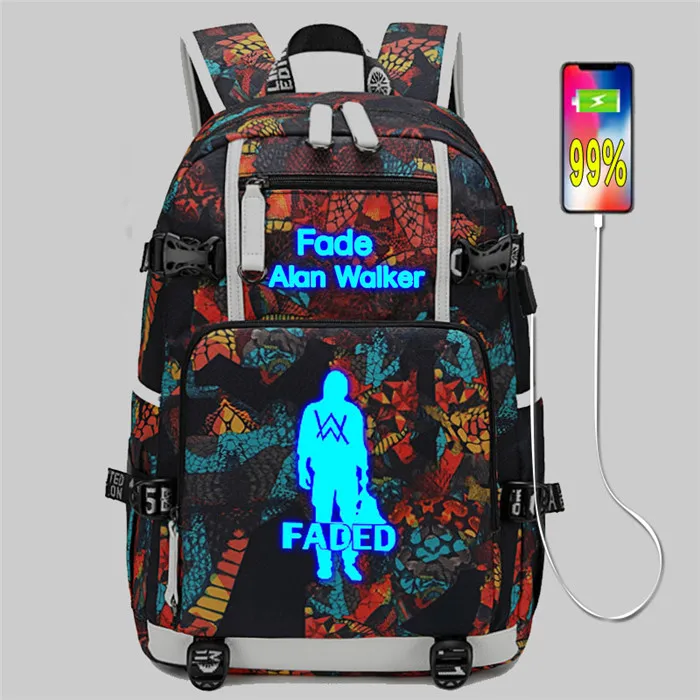 

Alan Walker Backpack USB Port Rucksack Bag Snake Pattern Student Teenagers School Bag travel Laptop Bag