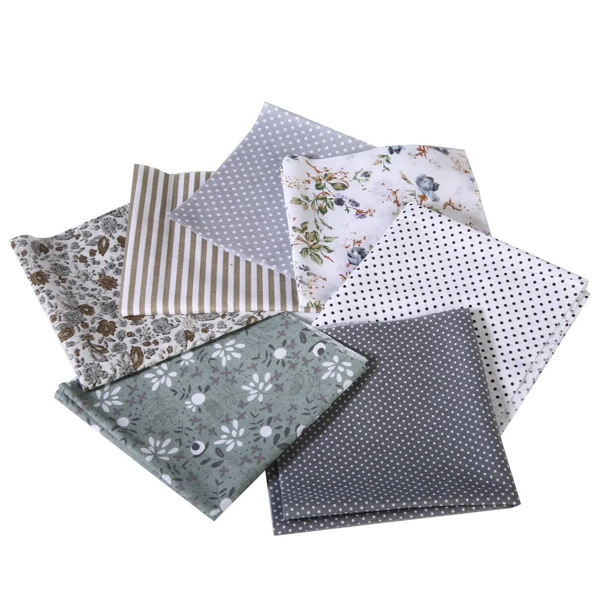 New 7pcs 25x25cm Cotton Fabric Assorted Squares Pre-Cut Quilt Quarters Bundle DIY Patchwork Cloth Material Handmade Doll Gray
