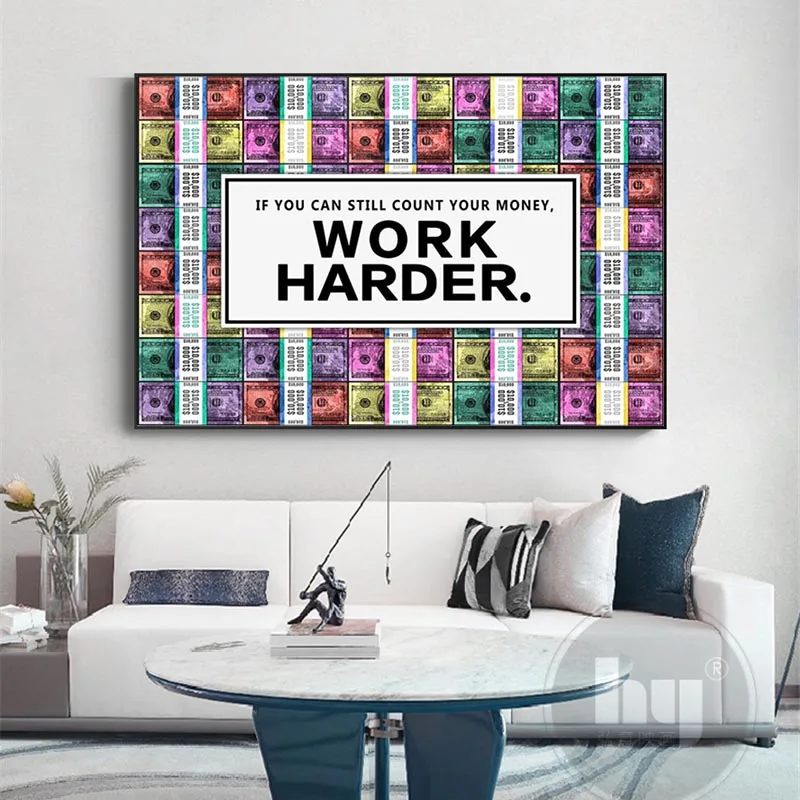

Inspirational Wall Art Abstract Money Work Harder Canvas Paintingon The Wall Posters and Print Decorative Pictures Home Decor