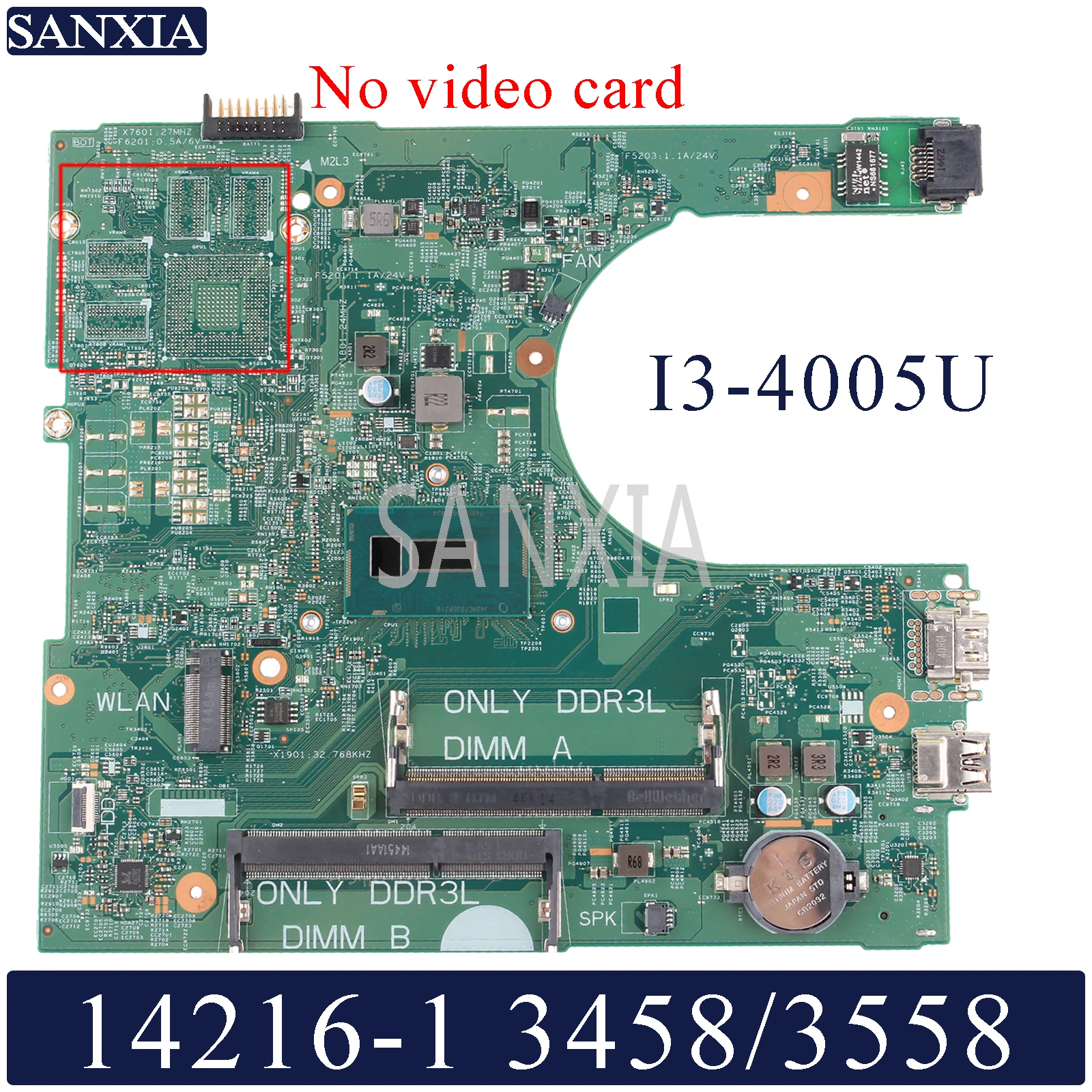  KEFU 14216-1 Laptop motherboard for Dell Inspiron 3458 3558 original mainboard I3-4005U